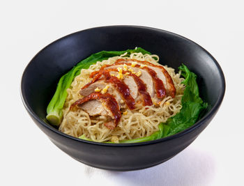 High angle view of food in bowl on table