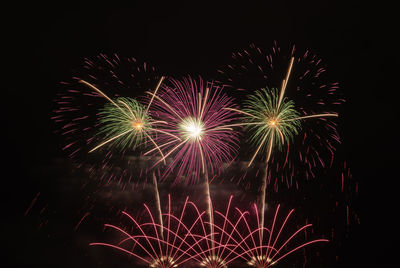 Low angle view of firework display at night