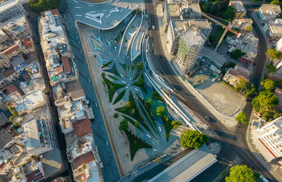 High angle view of city buildings