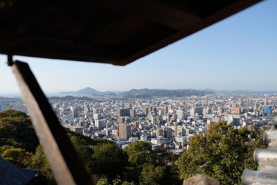 High angle view of buildings in city