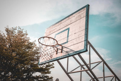 Low angle view of basketball hoop against sky