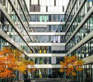 Low angle view of modern building in city