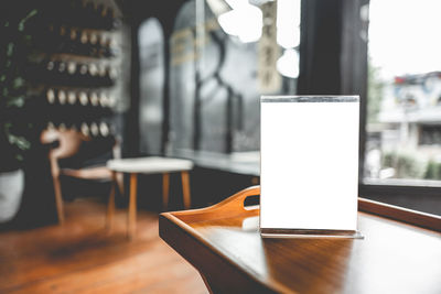 Close-up of coffee cup on table in restaurant