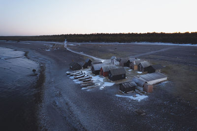 High angle view of road against clear sky