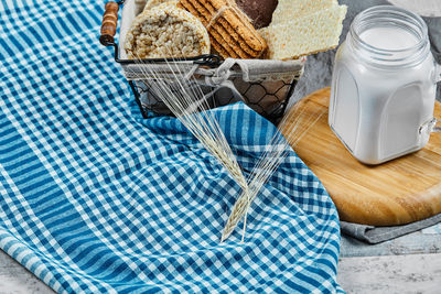 High angle view of drink on table