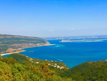 Scenic view of sea against blue sky