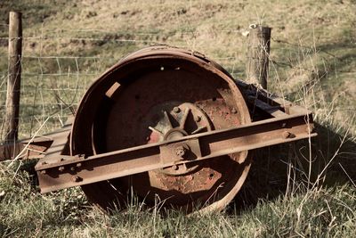 Abandoned truck on field