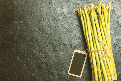 High angle view of vegetables on table