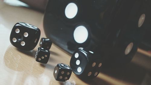 Close-up of dice on table