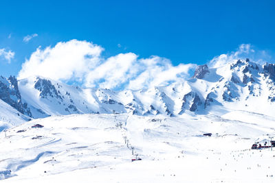 Scenic view of snowcapped mountains against sky