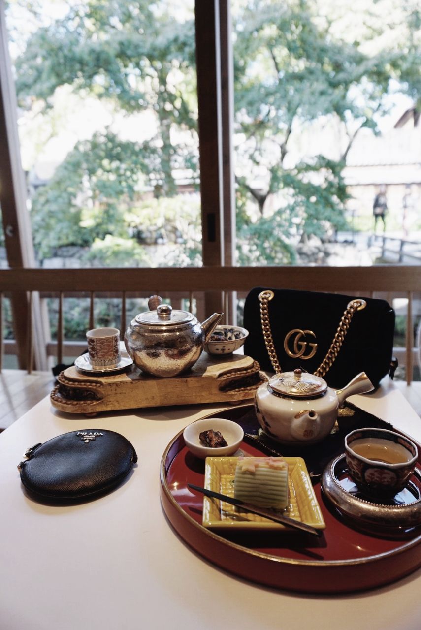 table, window, no people, food and drink, indoors, still life, teapot, cup, day, drink, tea, saucer, kettle, hot drink, plate, kitchen utensil, crockery, household equipment, tea - hot drink, food, tray, tea cup