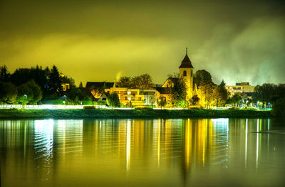 Reflection of buildings in lake