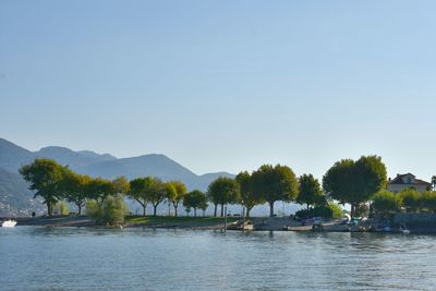 Scenic view of river against clear sky