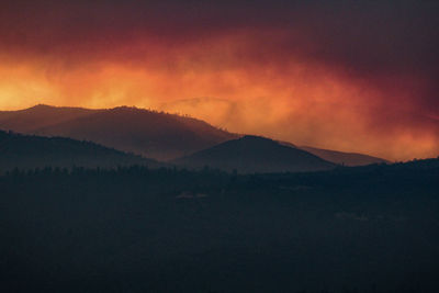 Scenic view of silhouette mountains against sky during sunset