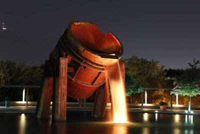 Illuminated fountain in fundidora park at night