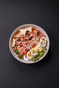 High angle view of food in plate on table