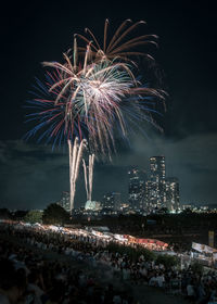 Firework display at night