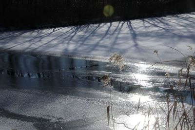 High angle view of frozen lake