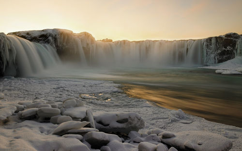 The waterfall godafoss during winter in north iceland