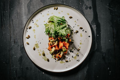High angle view of food in plate