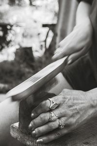 Close-up of hands on finger