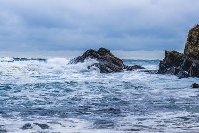 Stormy black sea on a clody and windy day in october