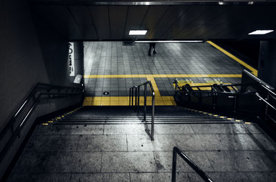 High angle view of staircase at subway station