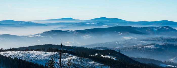 Scenic view of snowcapped mountains against sky