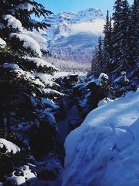 Scenic view of snow covered mountains