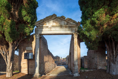 Ostia antica, overview of the archaeological park with the excavation areas, the roman necropolis