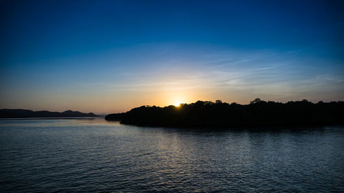 Scenic view of sea against sky at sunset