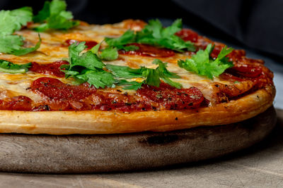 Close-up of pizza on table