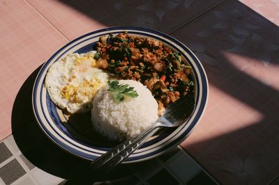 High angle view of meal served in plate