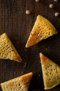 High angle view of bread on cutting board