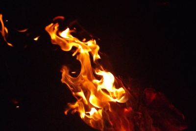 Close-up of fire in the dark