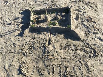 High angle view of shadow on sand