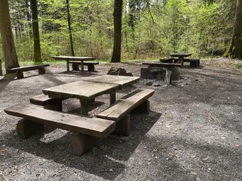 Empty benches in park