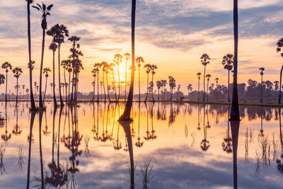 Scenic view of lake against sky during sunset