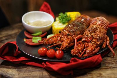 Close-up of seafood in plate