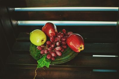 High angle view of apples on table