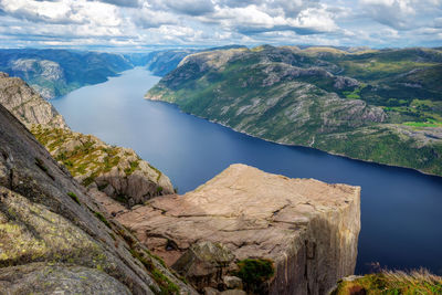 Panoramic view of lake against cloudy sky