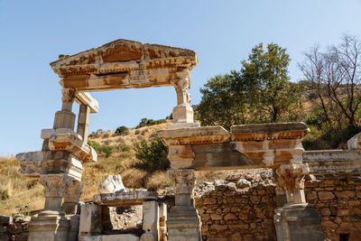 Old ruins of ephesus against sky