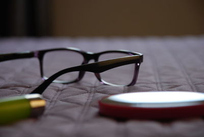 Close-up of eyeglasses on table