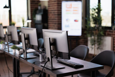 High angle view of computer on table