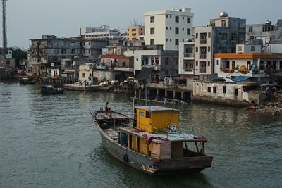 View of boats in city