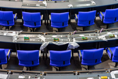 Chairs arranged in rack