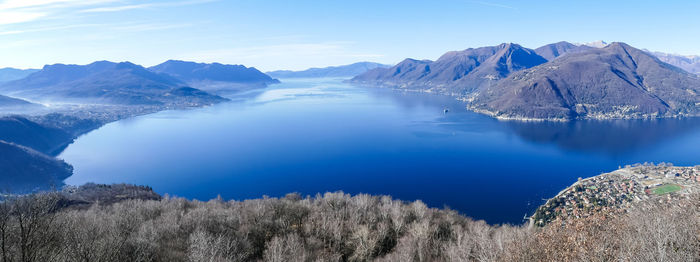 Wide angle aerial view of the lake maggiore