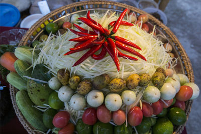 High angle view of fruits for sale in market