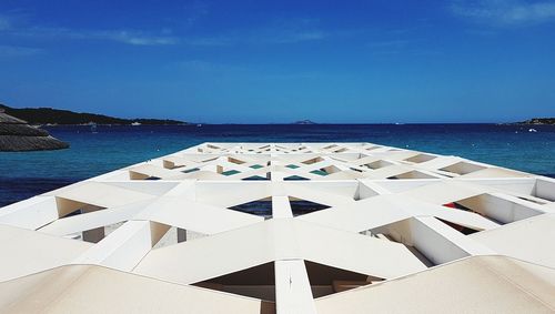 Scenic view of sea against blue sky