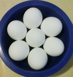 High angle view of eggs in bowl
